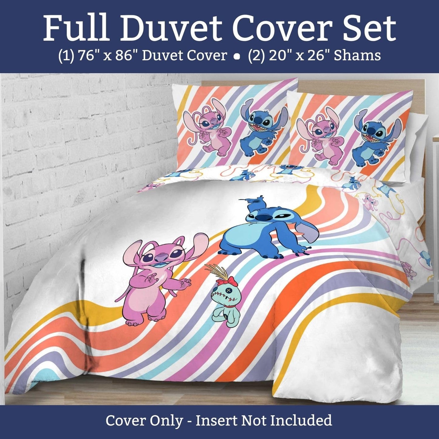 Jay Franco Duvet Cover Set – 2 Piece Comforter Cover and Sham Set, Super Soft Cozy Kids Bedding (Insert Not Included) White - Lilo and Stitch, Twin
