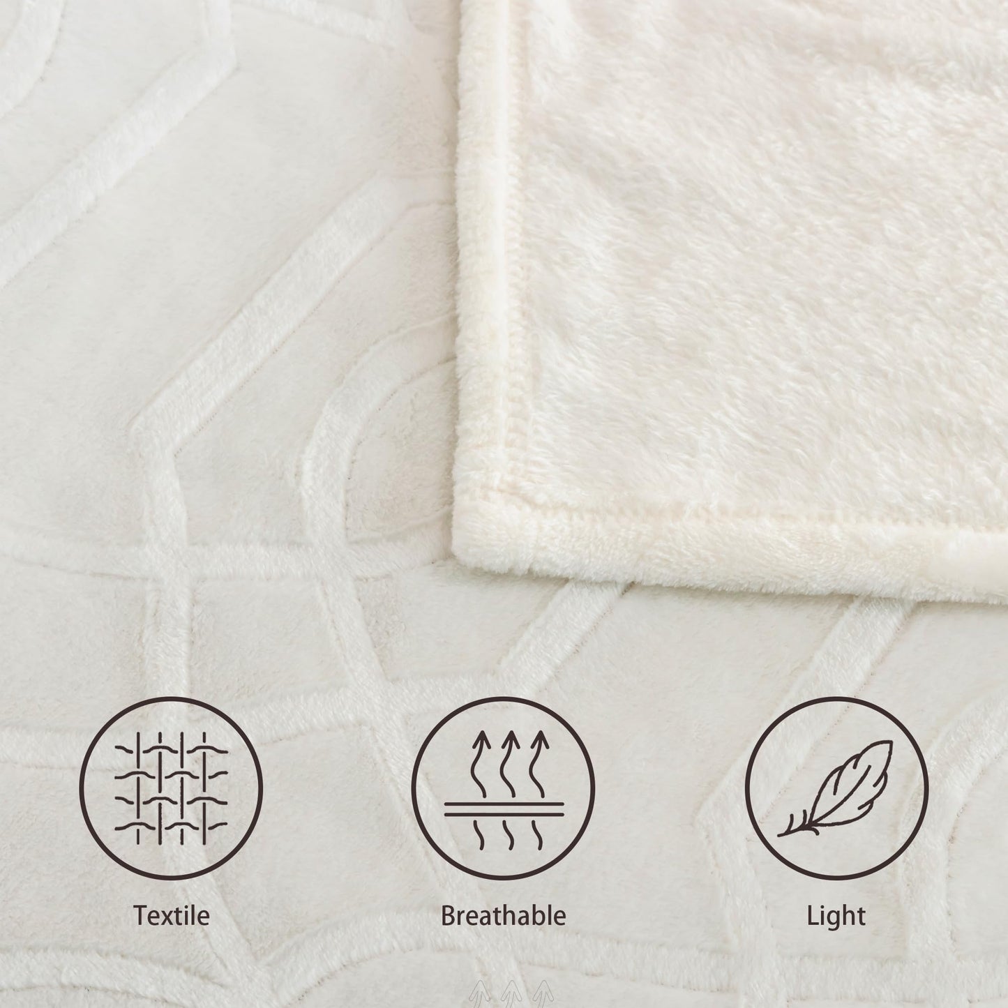 Serenhom Soft Cozy Fleece Twin Blanket, 60x80 Inches – Lightweight Plush Blanket for Couch, Fuzzy 3D Jacquard Design, for Sofa, Bed & Travel - Ivory White