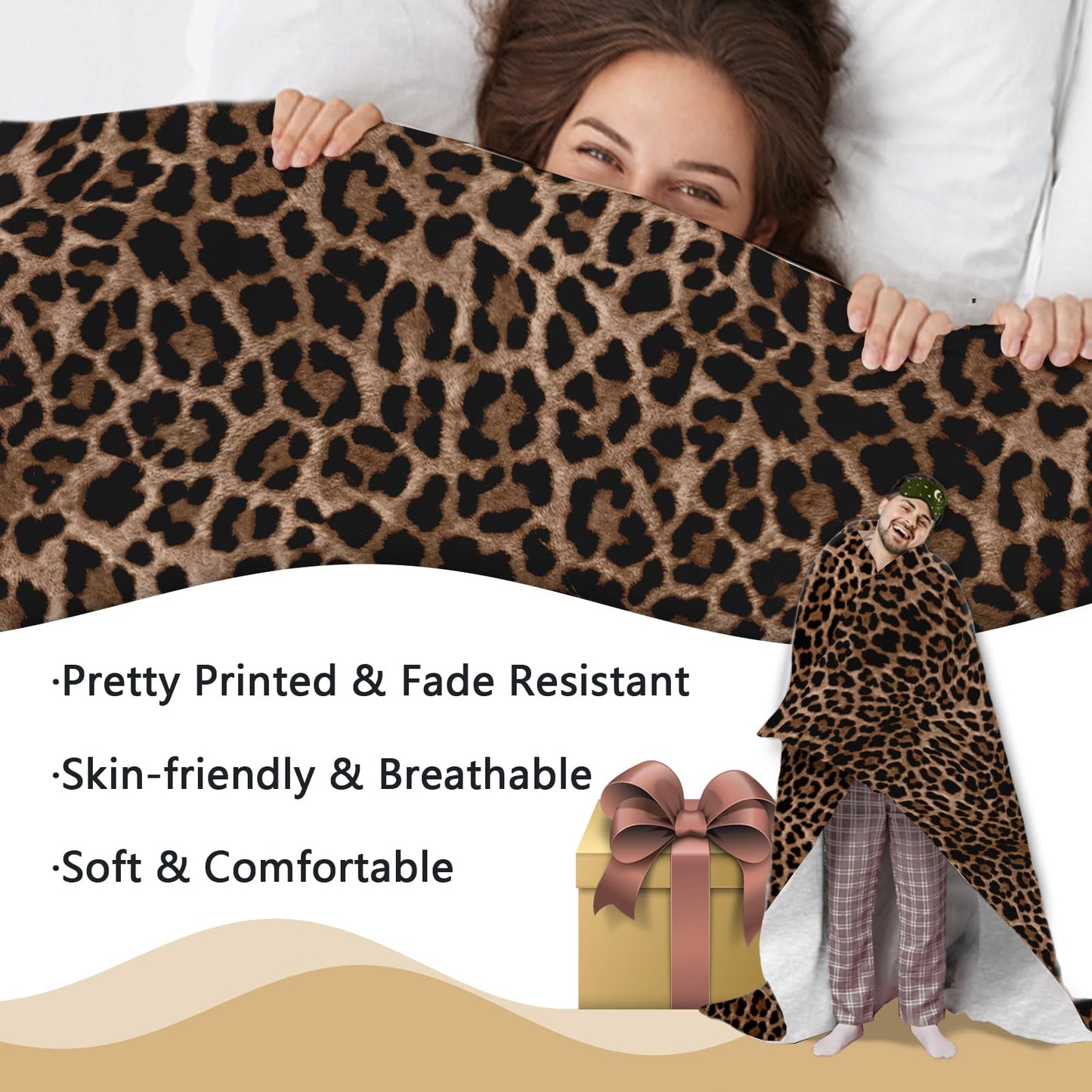 Zzkol Leopard Print Flannel Throw Blanket, Classic Cheetah Print Throw for All Season Decor, Birthday Gifts for Adults Men Women, Soft Blankets for Bedding Sofa 50" x 60"