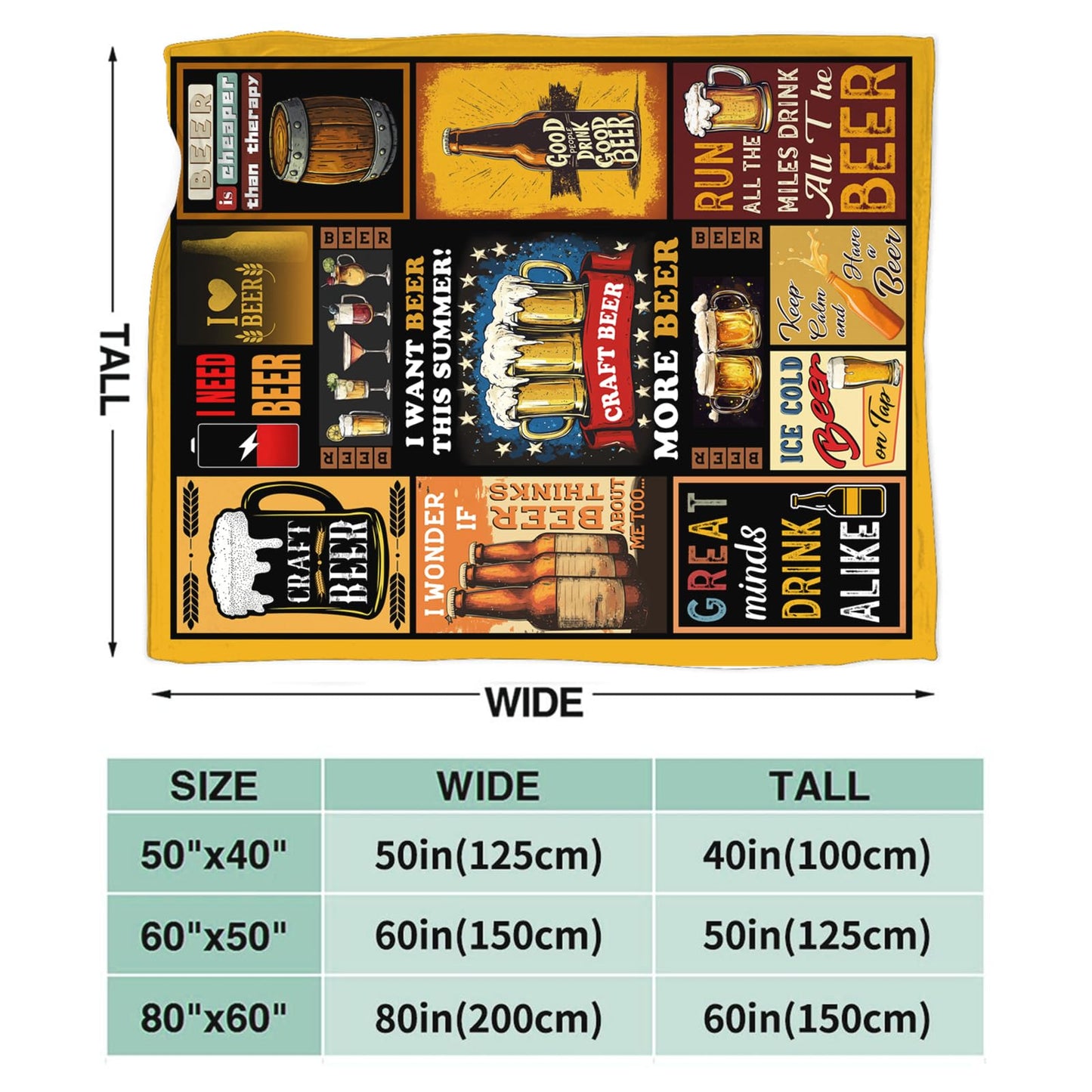 Beer Blanket for Mens, Wheat Cheer Beer Flannel Throw Blanket, Cozy Fleece Soft Stuff Blankets Gift for Women Men Couch Sofa Bed 50" x 40"