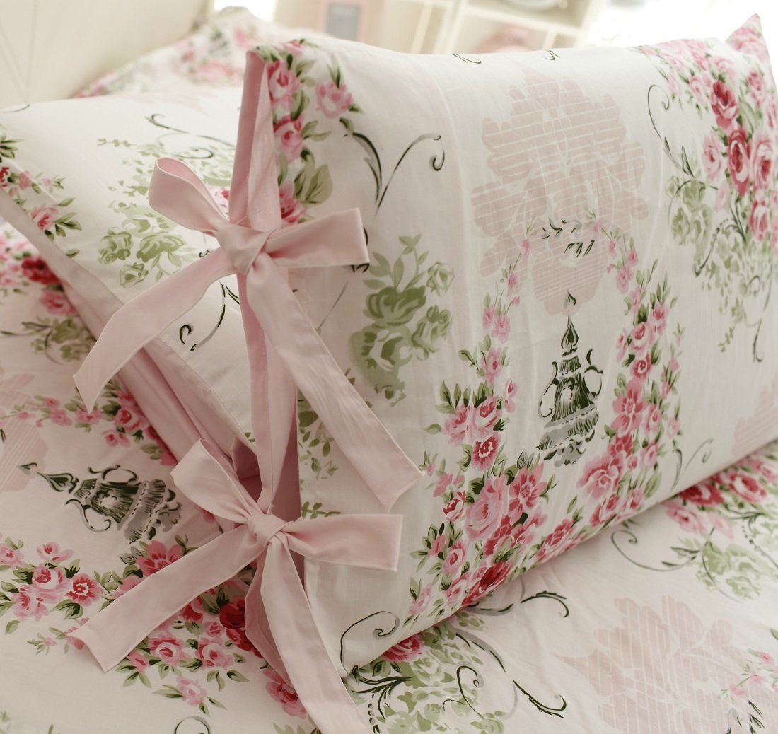 FADFAY Rose Floral 4 Piece Bed Sheet Set 100% Cotton Deep Pocket-King