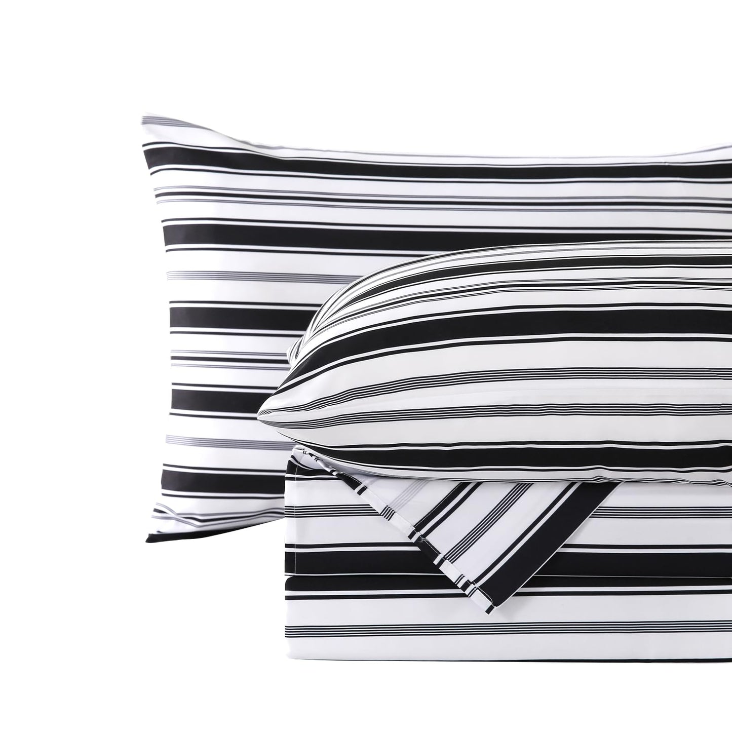 MCO 4Pieces Striped Sheets Set, Breathable King Sheet Set with 16" Deep Pocket,Modern & Luxury, Brushed Microfiber Bedding Set(King, Black)