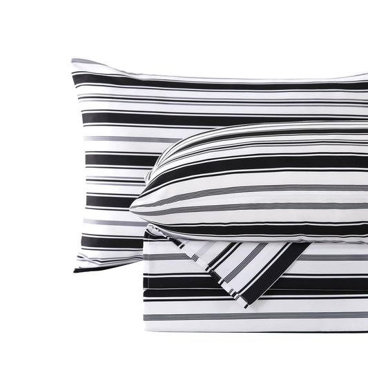 MCO 4Pieces Striped Sheets Set, Breathable King Sheet Set with 16" Deep Pocket,Modern & Luxury, Brushed Microfiber Bedding Set(King, Black)
