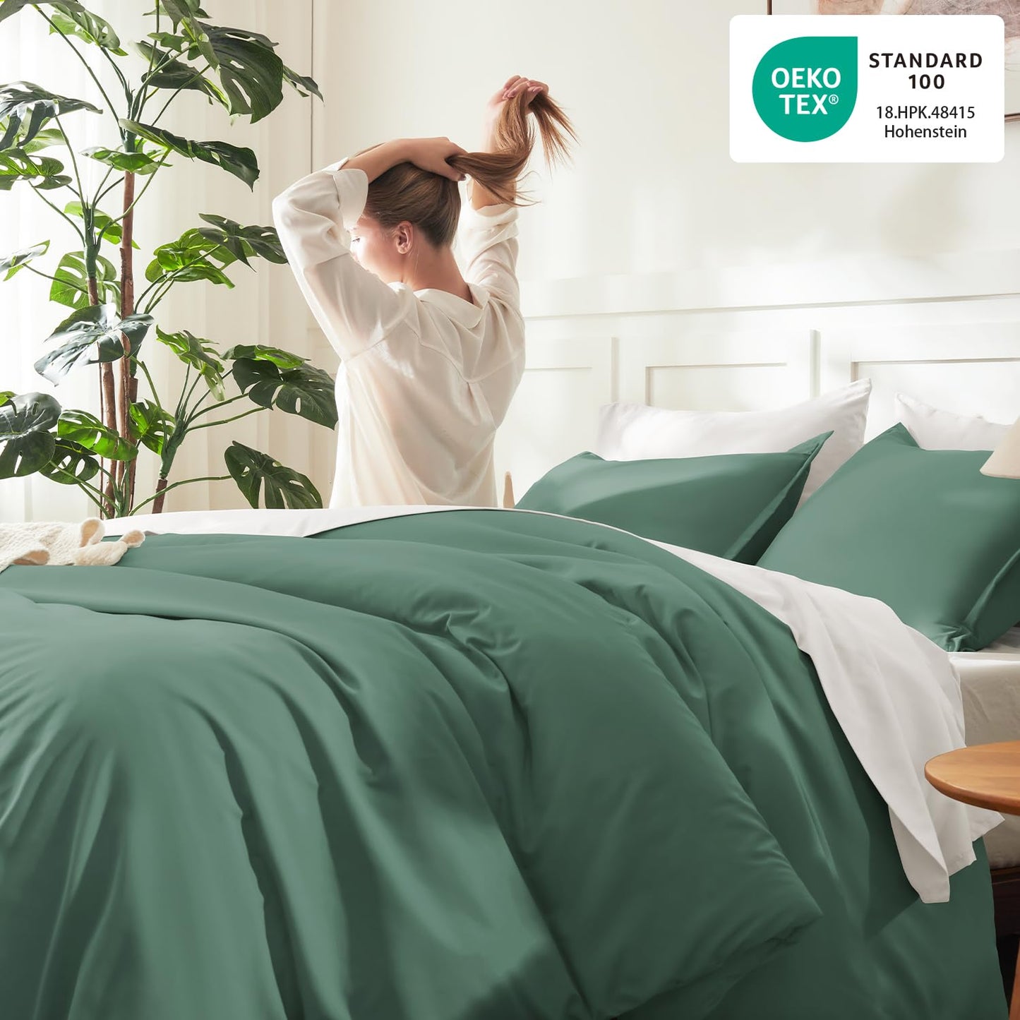 Litanika Comforters King Size Haze Green, 3 Pieces Lightweight Solid Bedding Set & Collections, All Season Fluffy Bed Set (104x90 Inches Comforter & 2 Pillowcases)