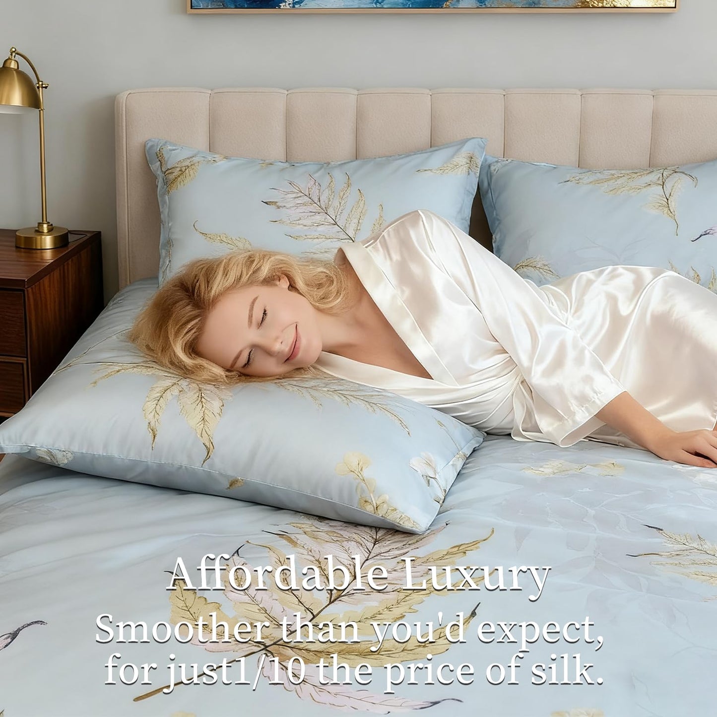 BoL CamelliaCasa Large Bed Set - Floral Pattern Bed Set, 4-piece Bedding, 1 Soft Plant Floral Duvet Cover, 1 Comfortable Plant Bed Sheet, and 2 Pillowcases (Leaf, Twin 86 * 68)