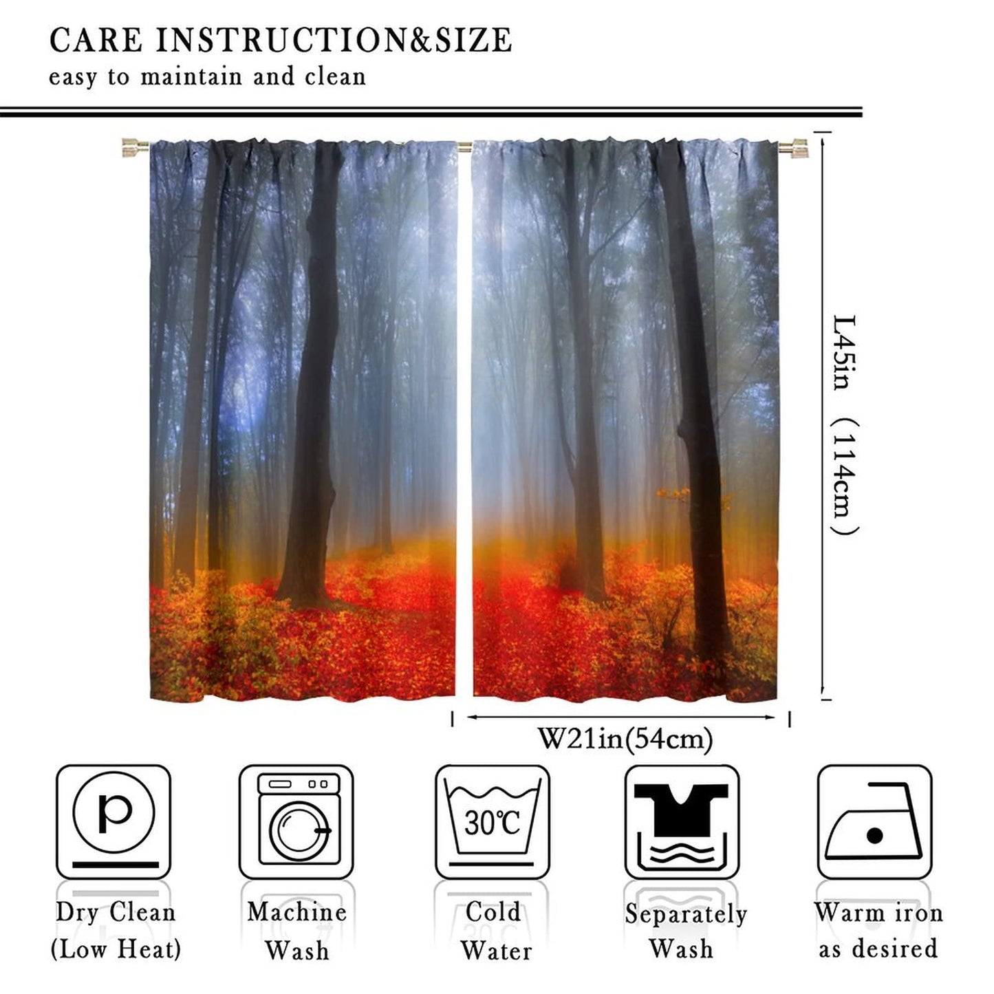 DDCBNS Autumn Forest Curtains,Misty Forest Red Fall Leaf Landscape Décor Curtains for Bedroom Living Room Kitchen Drapes 2 Panel Set,Total Size 42" x 45"