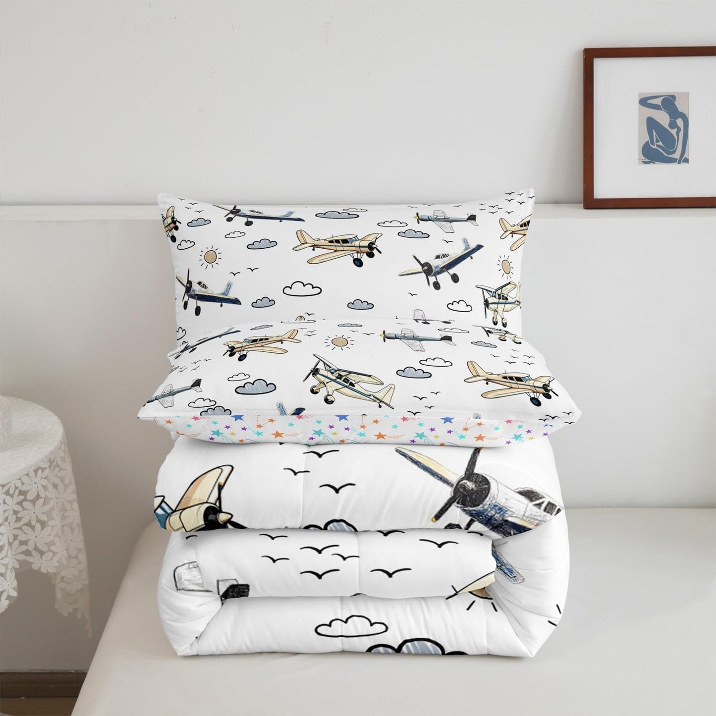 Manfei Kids Airplane Kids Comforter Full,Toddler Cartoon Plane Bedding Set for Teens Youth Children Men,Boys Teens Airplane Reversible Quilt Sets,Aviation Theme Bedding Comforter Set
