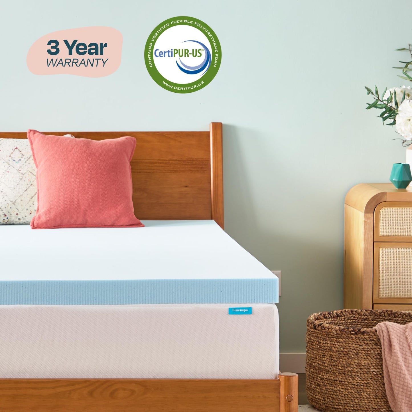 Linenspa Memory Foam Mattress Topper, Full Size - 3 Inch Gel Infused Memory Foam - Plush Feel - Cooling and Pressure Relieving - CertiPUR Certified