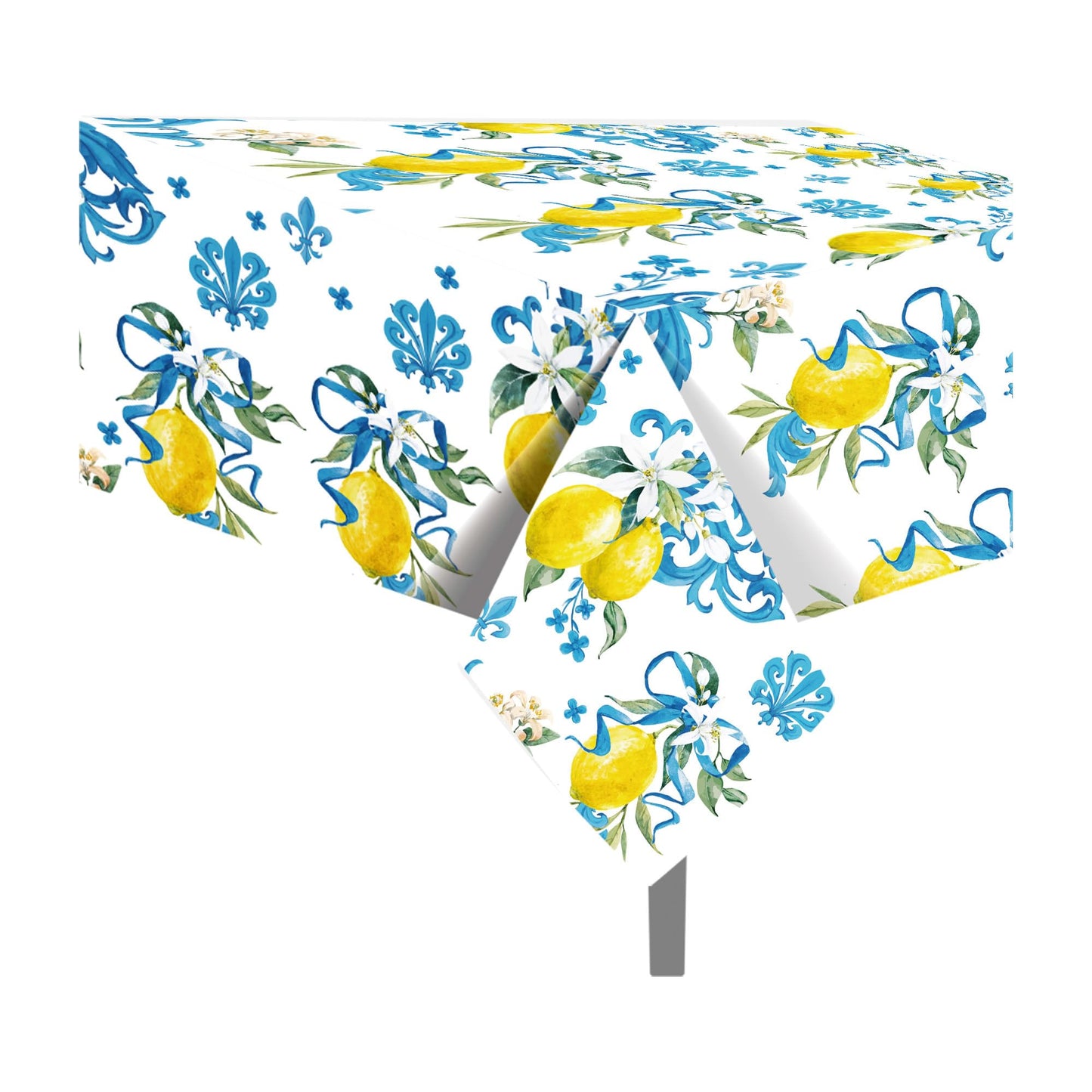 CC HOME 1Pc Blue and White Porcelain Lemon Party Plastic Tablecloth 54 x 87 Inch Long Table Cover, Chinese Style Classical Party Tablecover for Summer Baby Shower Birthday Dinner Picnic Kitchen Event