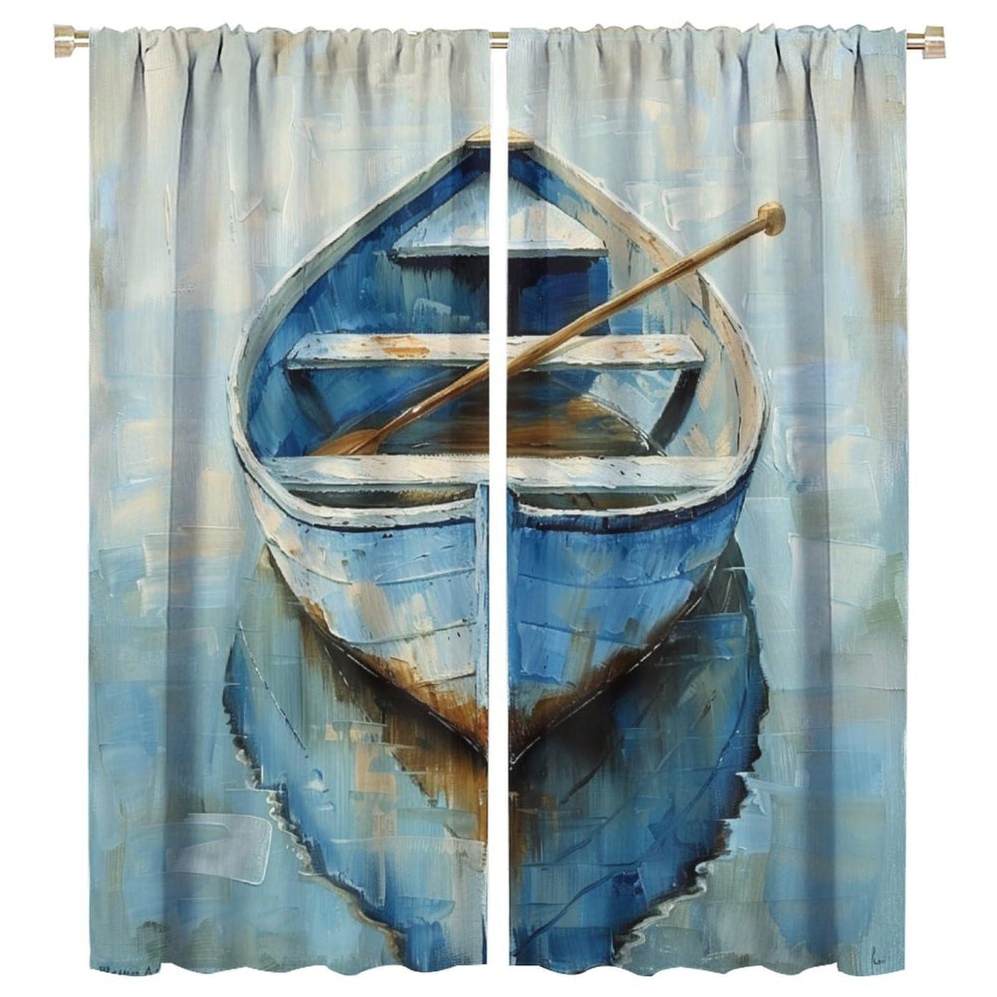 TOWINSFB Oil Painting Boat Blackout Curtains for Bedroom Living Room, Blue Wooden Ship Lake Curtains Rod Pocket Thermal Insulated Window Drapes, 2 Panels/Each 21" W x 45" L