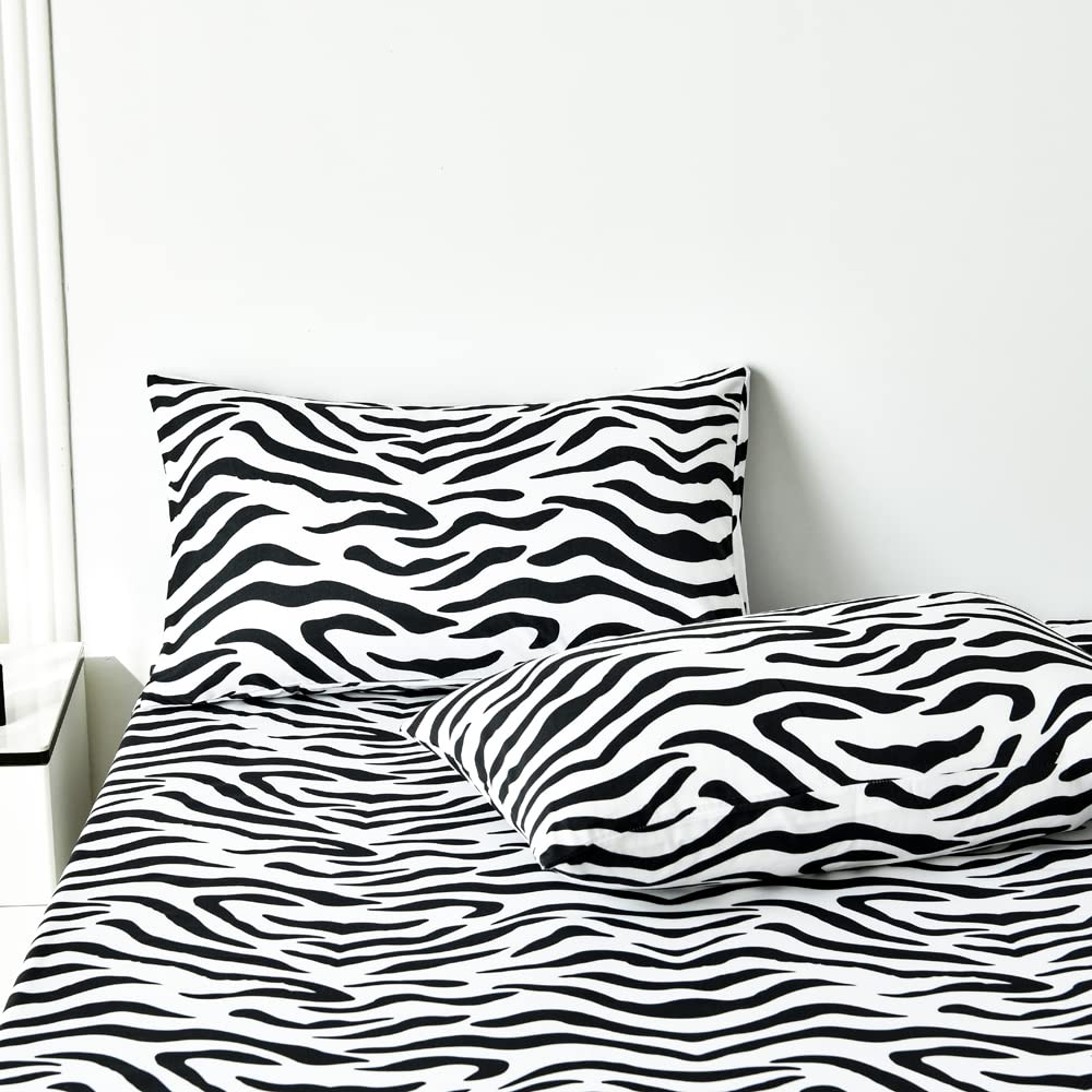 Black White Leopard Print Fitted Sheet Twin Girls Women Luxury Cheetah Print Bed Sheet Set Kids Bedroom Wild Animal Decor Bed Cover with Deep Pocket Fitted Sheet Stripe Lines Bed Set (No Flat Sheet)