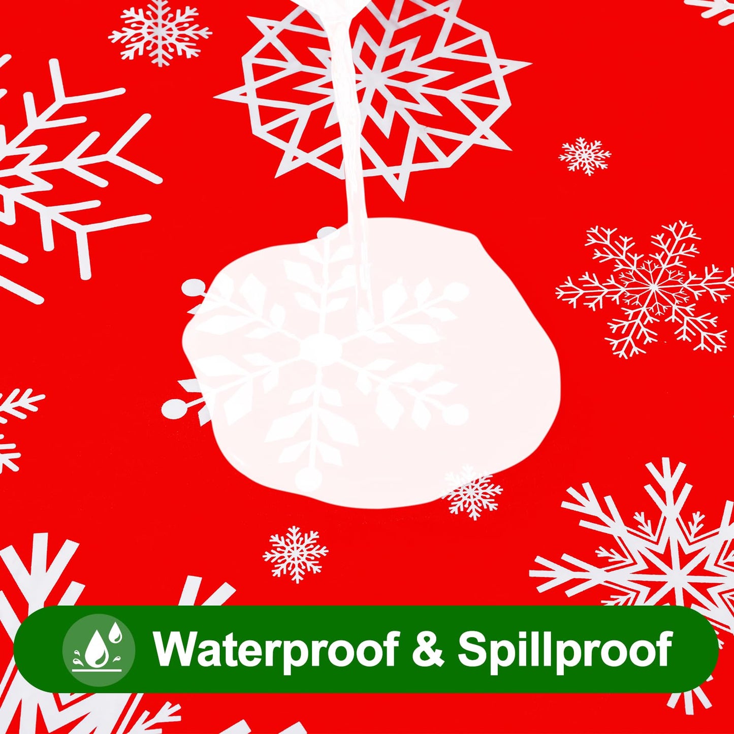 Smiry Christmas Rectangle Table Cloth, Waterproof Vinyl Tablecloth with Flannel Backing, Wipeable Snowflake Plastic Tablecloths for Christmas Table Decorations, (60"x102", Christmas Red)