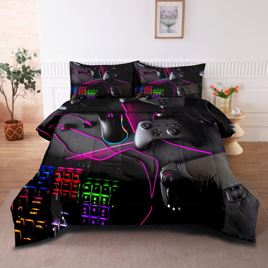 GRAT TIOC Gaming Comforter for Boys Teens,Game Bedding Sets Twin,Kids Gamer Comforter Set,Video Game Bedroom Bed Set Controller Duvet All Season 3 Piece
