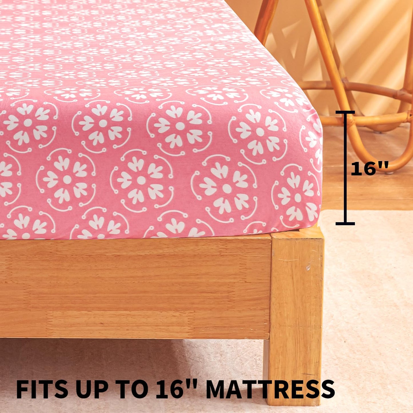 Marquess Microfiber Flannel Sheet Set - Ultra Soft Printed Bedding Collection, 16 Inches Deep Pocket, Flannel Bed Set Includes 1 Flat Sheet, 1 Fitted Sheet & 2 Pillowcases (Queen, Pink Blossom)