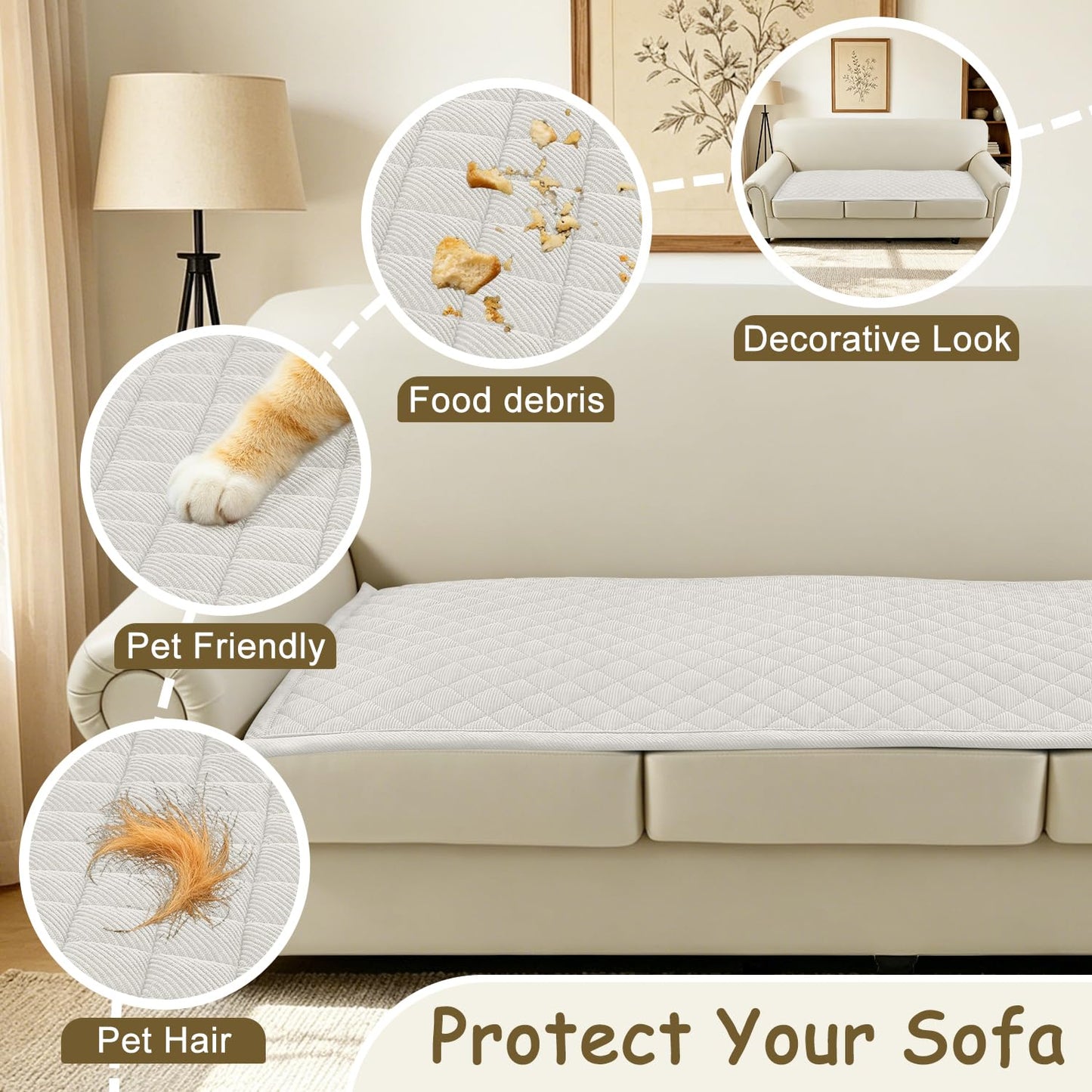 ALIECOM Waterproof Couch Covers for Dogs Sofa Cover Washable Non Slip Couch Covers for 3 Cushion Sofa Pet Friendly Soft Fuzzy Thick Sofa Slipcovers Furniture Protector (Ivory White, 27.5x59.1in)
