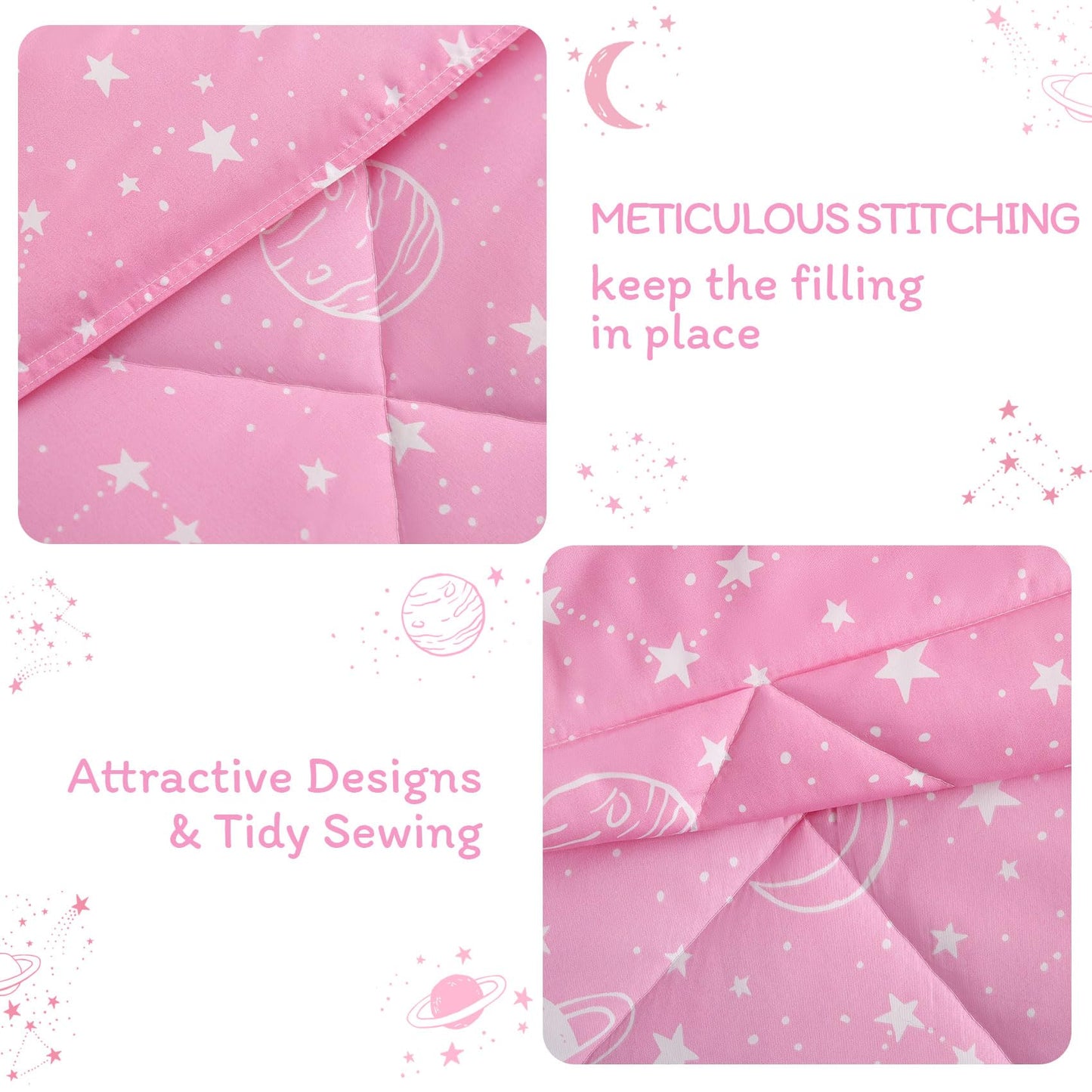 JSD Gradient Pink Stars Kids Comforter Set Twin Size, 2 Piece Space Theme Girls Printed Microfiber Bedding Set, Machine Washable