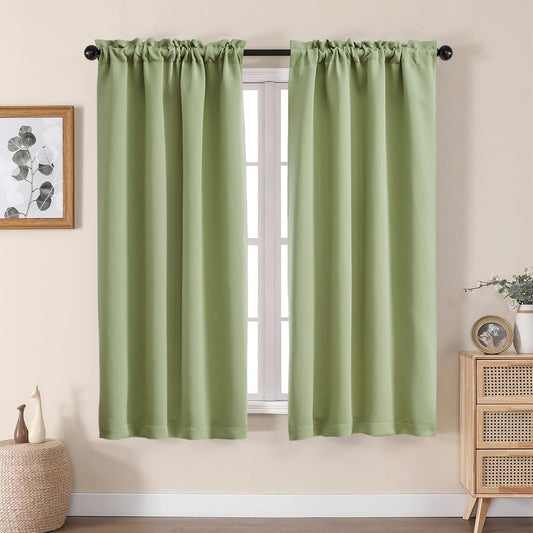 Aiyufeng Sage Green Blackout Curtains for Bedroom 63 Inch Length 2 Panels Set, Solid Thermal Insulated Energy Saving Rod Pocket Window Treatment Curtains Blackout Drapes, W40 x L63 Inch, Sage