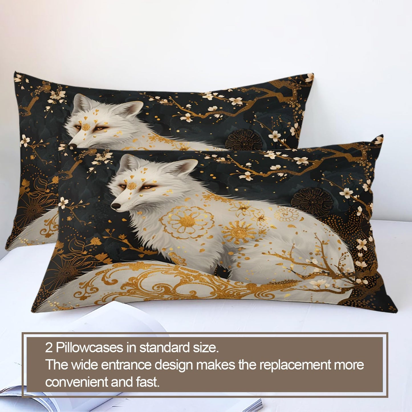 PAISUOQ Fox Duvet Cover Queen Size - Mysterious Fox Home Decor & Gifts, 3 Piece Back to School Dorm Bedding, Easy Care Microfiber Comforter Cover & Pillowcases, Boho Jungle