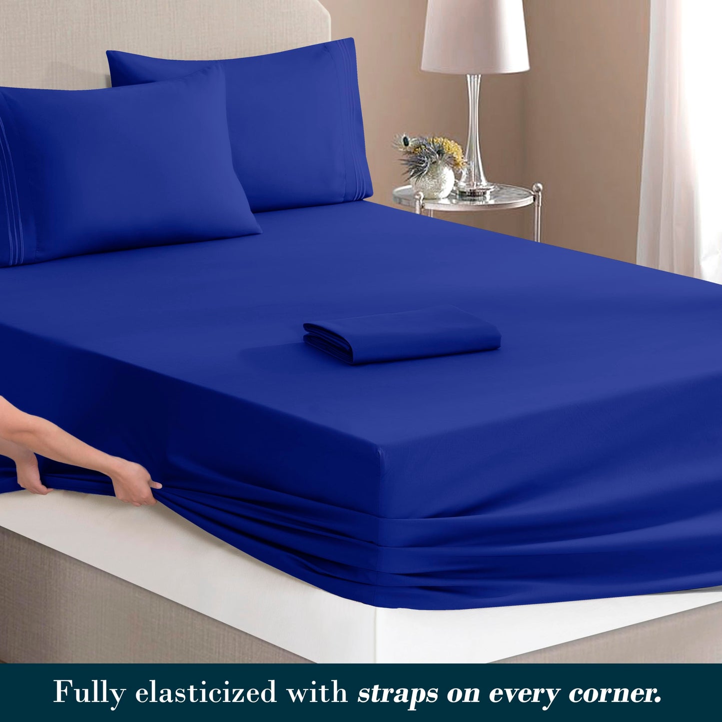 Mocassi Full Size 4-Piece Bed Sheet Set - 1800 Premium Hotel Quality Microfiber 18-24 Inches Extra Deep Pocket Fitted Sheet- Luxury Soft, Breathable, Wrinkle, and Fade Resistant, Imperial Blue