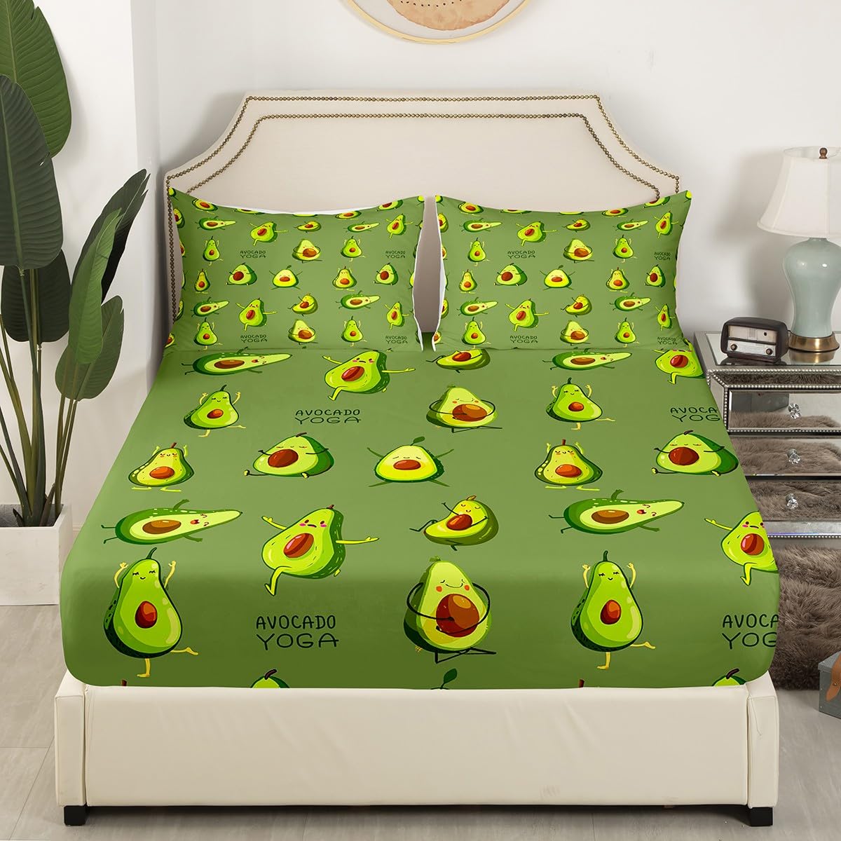 Castle Fairy Cute Avocado Sheet Sets Twin Size,Kids Girls Yoga Dance Gymnastics Bedding Sheets 3pcs Teens Women Room Decor,Dark Green Bed Sheet Fitness Sports Fitted Sheet+Flat Sheet+1 Pillowcase