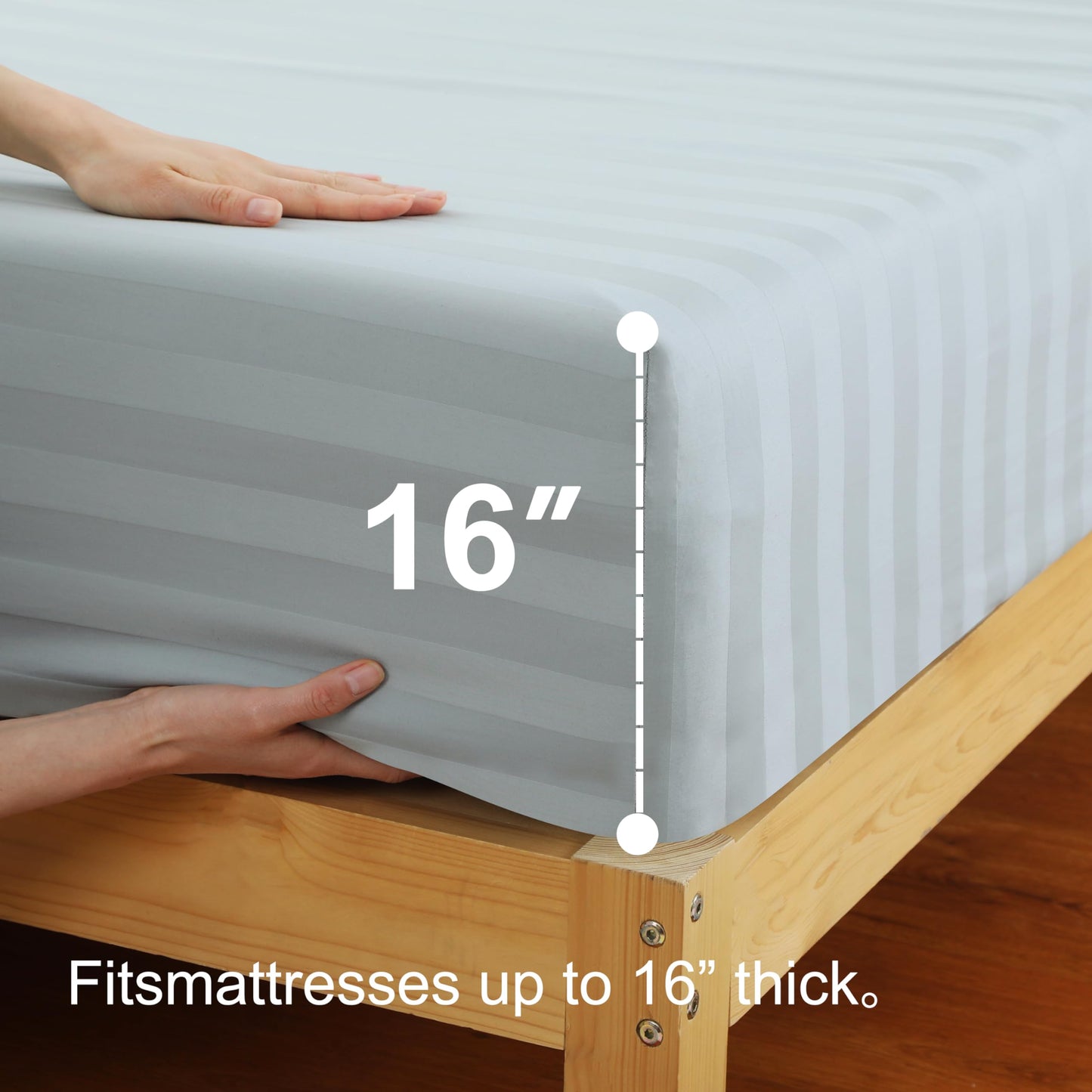 2 Pack Queen Fitted Sheets Only, 100% Egyptian Cotton, Super Soft 600 Thread Count Sateen, 16" Deep Pocket Bottom Sheets, Breathable Hotel Quality, Durable All-Around Elastic, Striped Grey