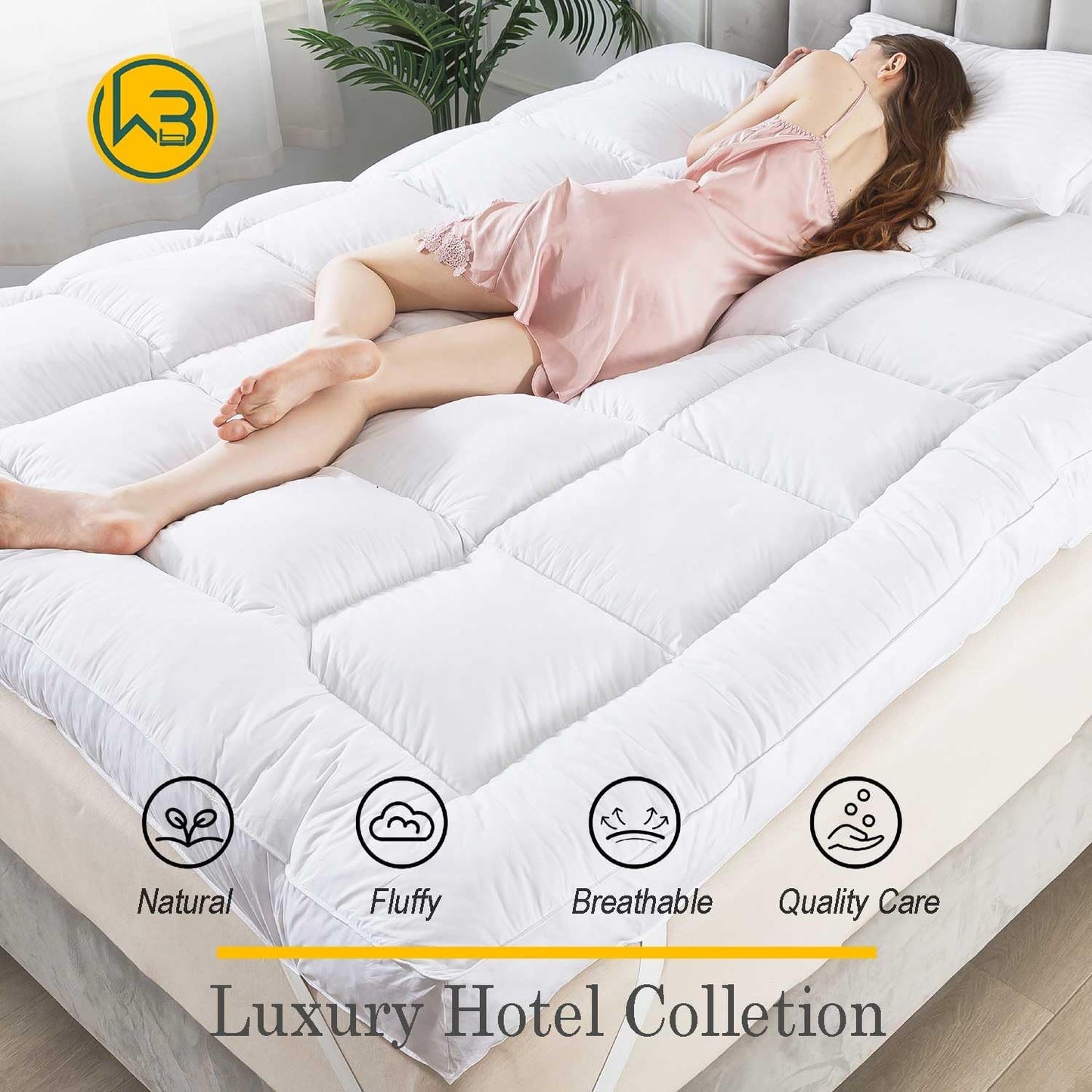 WhatsBedding 3 Inch Feather Bed Mattress Topper,Duck Feather Memory Foam Mattress Topper,Thickened Topper Layer,Twin