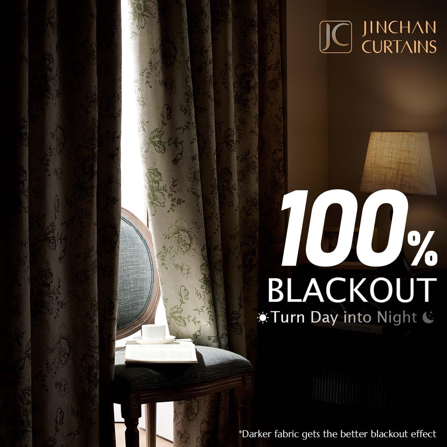 jinchan Blackout Floral Curtains for Living Room Bedroom Linen Blend Curtain Farmhouse Green Printed with Lined Back Tab Rod Pocket Drapes Window Treatments 2 Panels 63 Inch