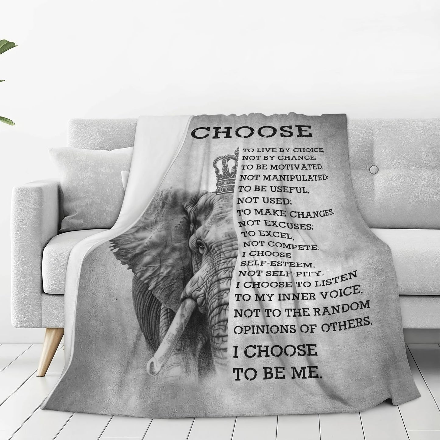 Uphomart Elephant Blanket Animal Throw Blanket Cozy Fleece Flannel Bedding Black and White Elephant Gifts for Women Men Boys Girls Adults Lovers Stuff Plush for Couch Sofa Bed Room Decor 40"X50"