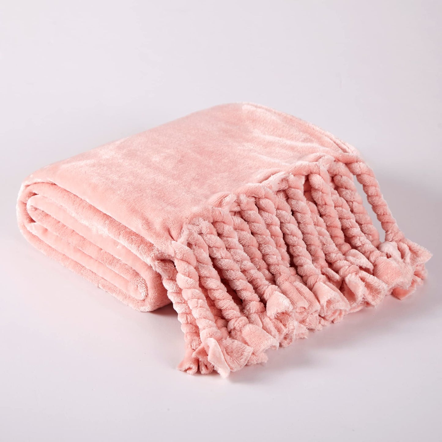Homiest Fleece Throw Blanket with Fringe, Soft & Cozy Flannel Light Pink Blanket, Lightweight Decorative Blanket for Sofa Bed Chair All Season (Blush Pink, 50 x 60 Inch)