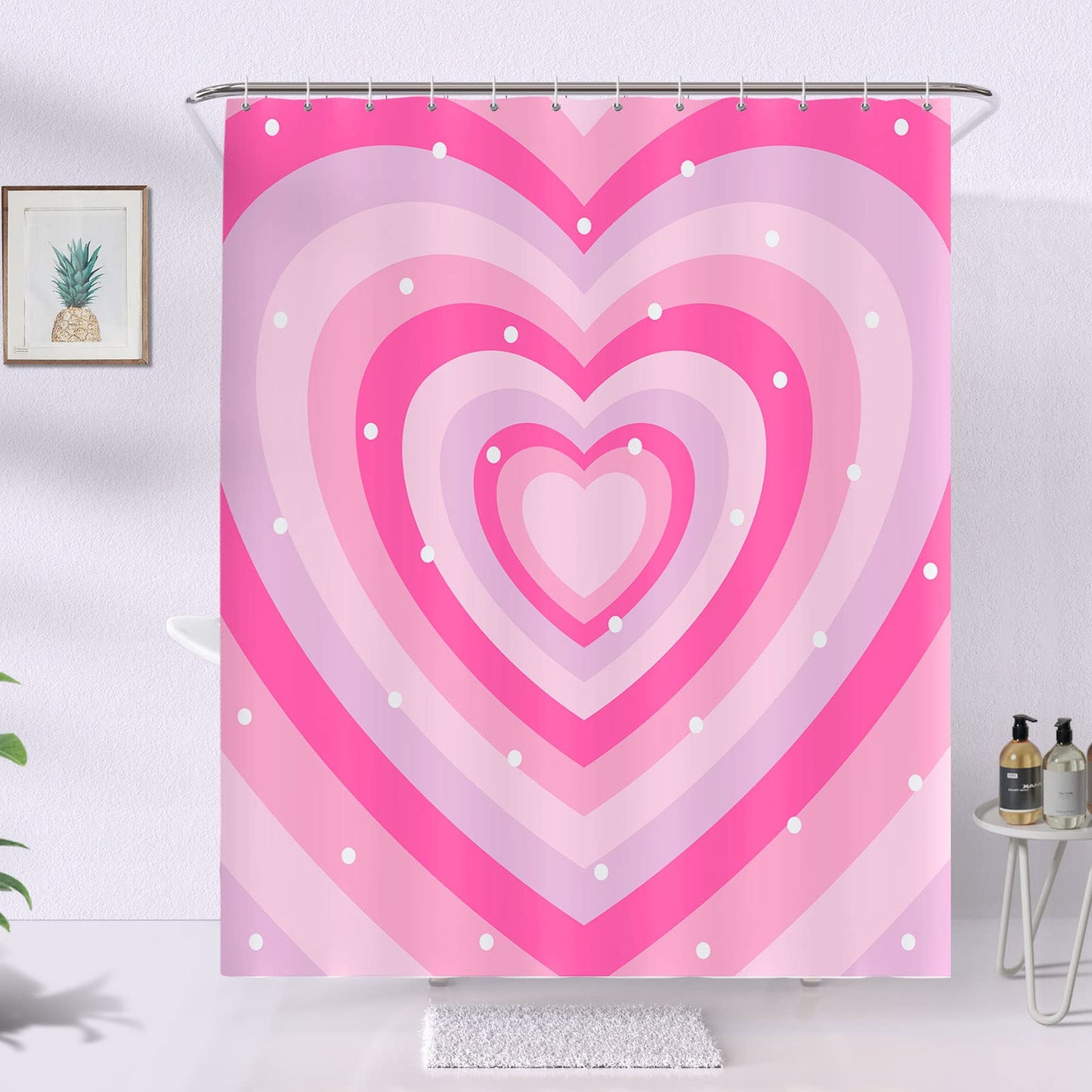 Seorsok Lovely Heart Shower Curtain Pink Modern Simple Home Tub Bathroom Curtain Decorative,Quick Dry Washable Durable Polyester Fabric 72" x 72"