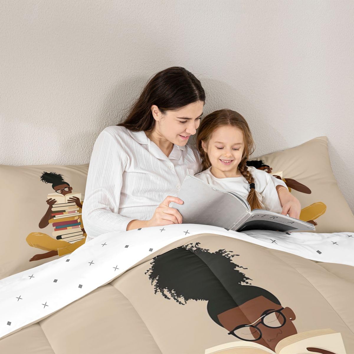 jejeloiu Black Girl Bedding Set Soft for Boys Girls, African American Comforter Set Toddler Size Book Reading Study Duvet Quilt Microfiber Bedroom Decor 2 Pcs with 1 Pillow Cases