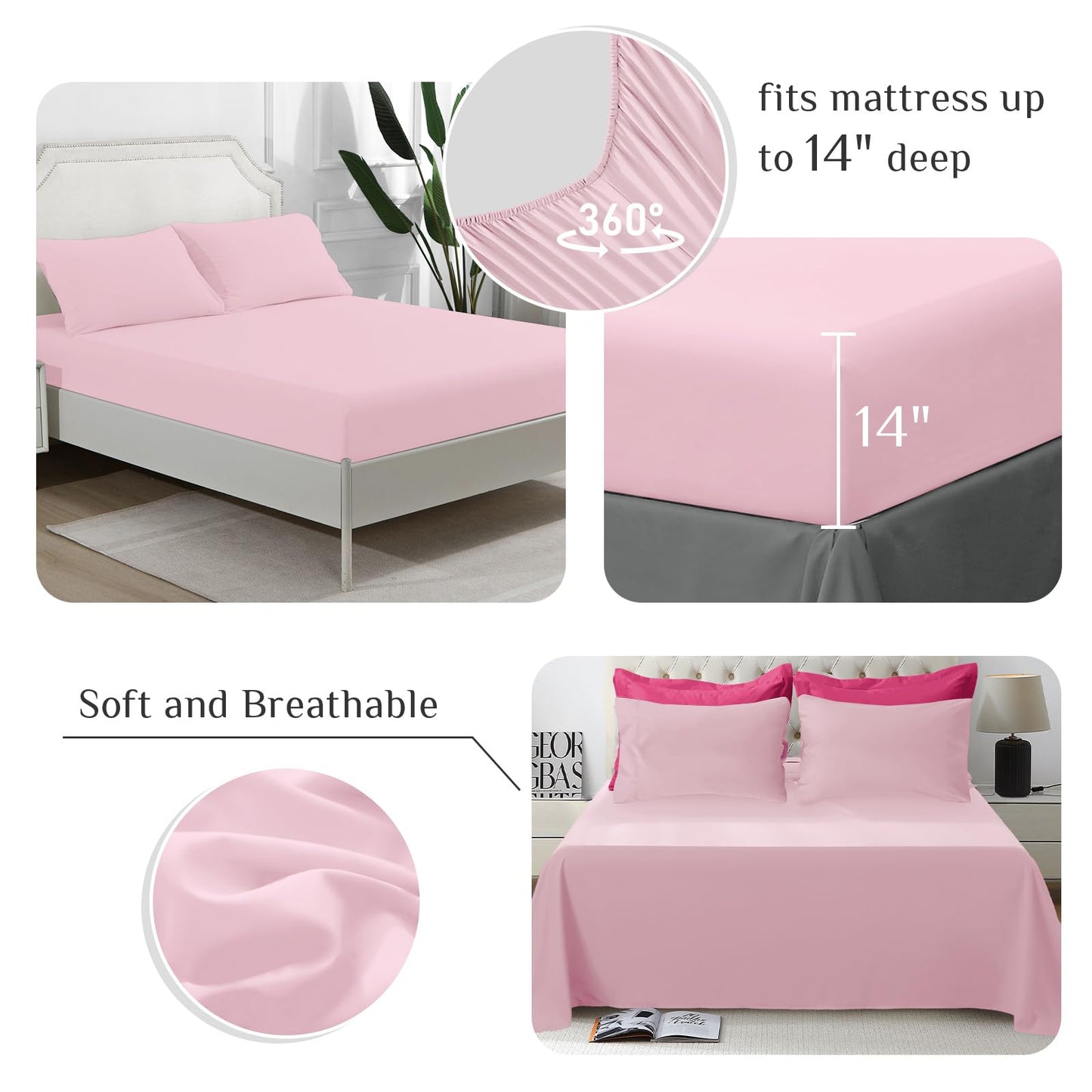 JOLLYVOGUE Queen Comforter Set, Ultra-Soft Bed in a Bag Queen Size 7 Pieces, Oeko-TEX Certified Bedding Set with Down Alternative Comforter, Sheets, Pillowcases & Shams, Hot Pink & Baby Pink