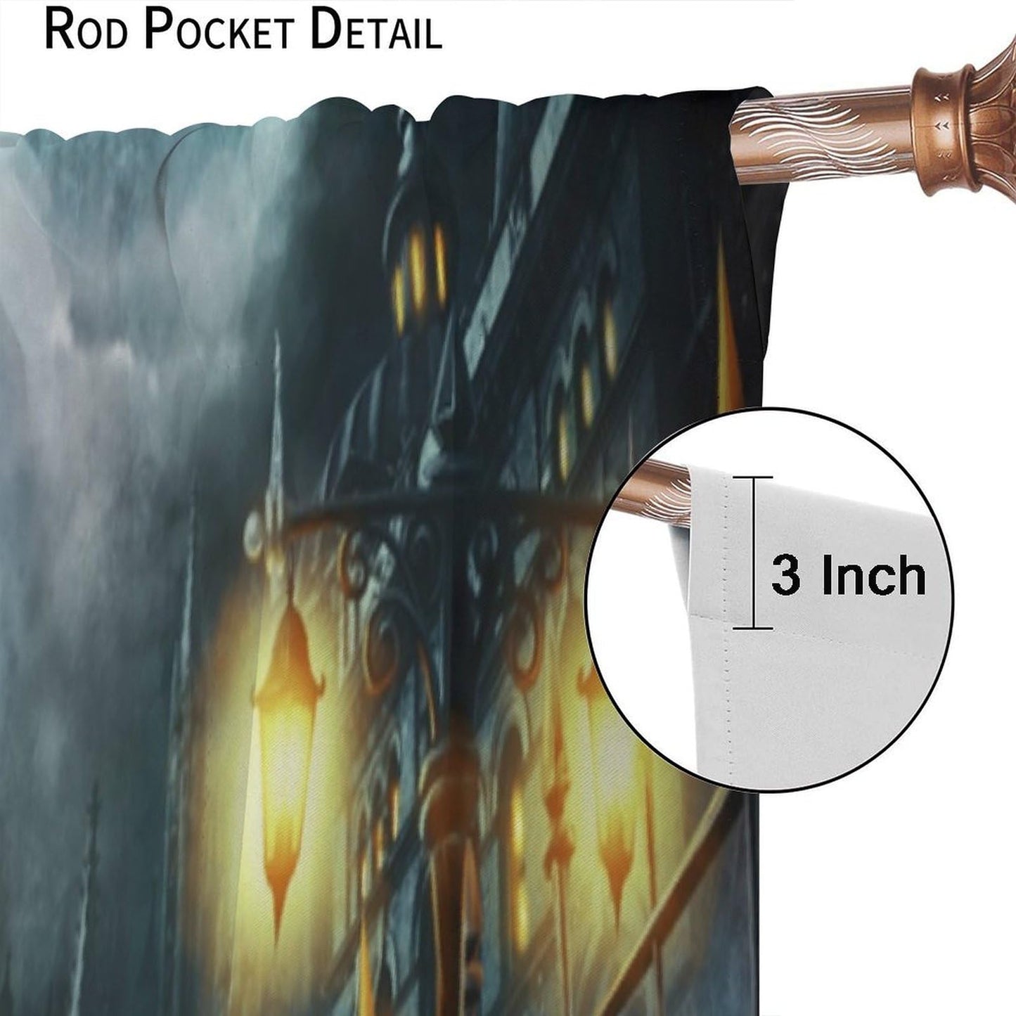 HZOHNAGO Castle Curtain Halloween Gothic Pattern Print Decor Rod Pocket Window Drapes for Bedroom Living Room 42x45in