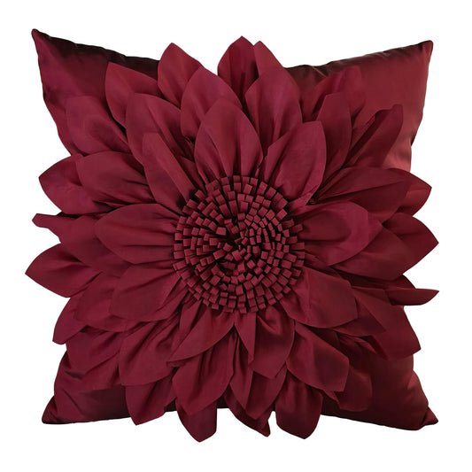 Bella's Giftshop 3D Sunflower Decorative Throw Pillow Covers for Bed Sofa Couch Car, Accent Floral Taffeta Cushion Cover, Handmade Pillow Cases Living Room Decor, 17x17 Inch-Burgundy