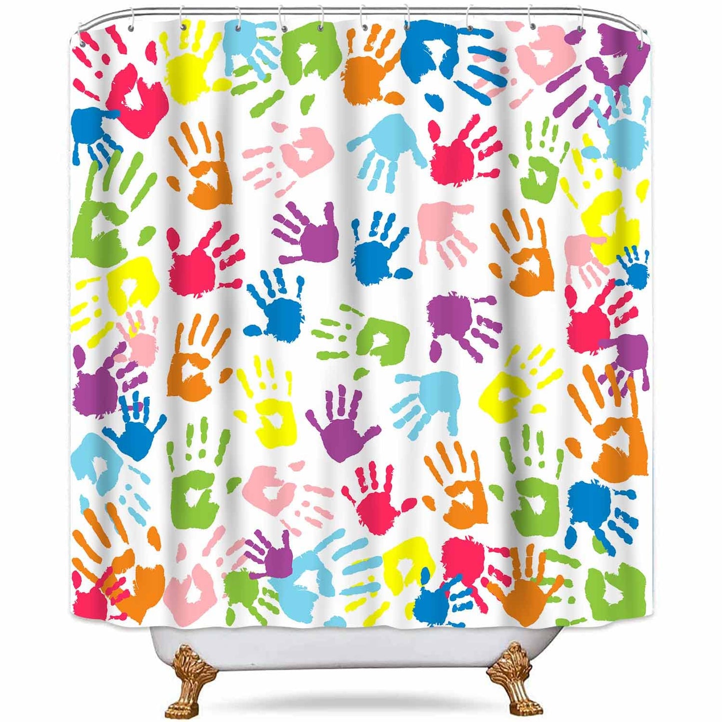 NTETSN Handprint Bathroom Curtain Watercolor Rainbow Color Bathroom Curtain for Kids Bathroom Curtain, Washable Polyester Fabric Shower Curtains, 72 X 72 Inches,LYNT128-72