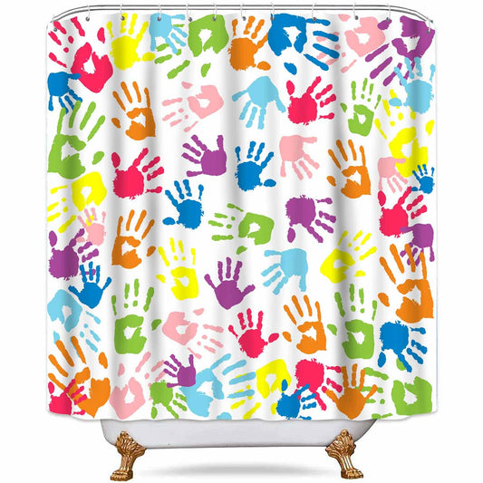 NTETSN Handprint Bathroom Curtain Watercolor Rainbow Color Bathroom Curtain for Kids Bathroom Curtain, Washable Polyester Fabric Shower Curtains, 72 X 72 Inches,LYNT128-72