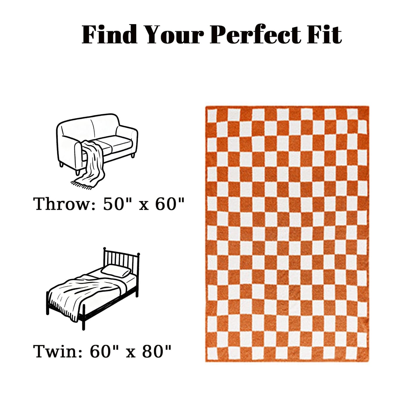 MorroMorn Checkered Throw Blanket for Couch, Orange Throw Blanket 2-Layers Soft Cozy Fleece Plaid Blankets Checkerboard Grid - Fluffy Fuzzy Plush Warm for Sofa Chair Bed Decor Gifts, 50x60 inches