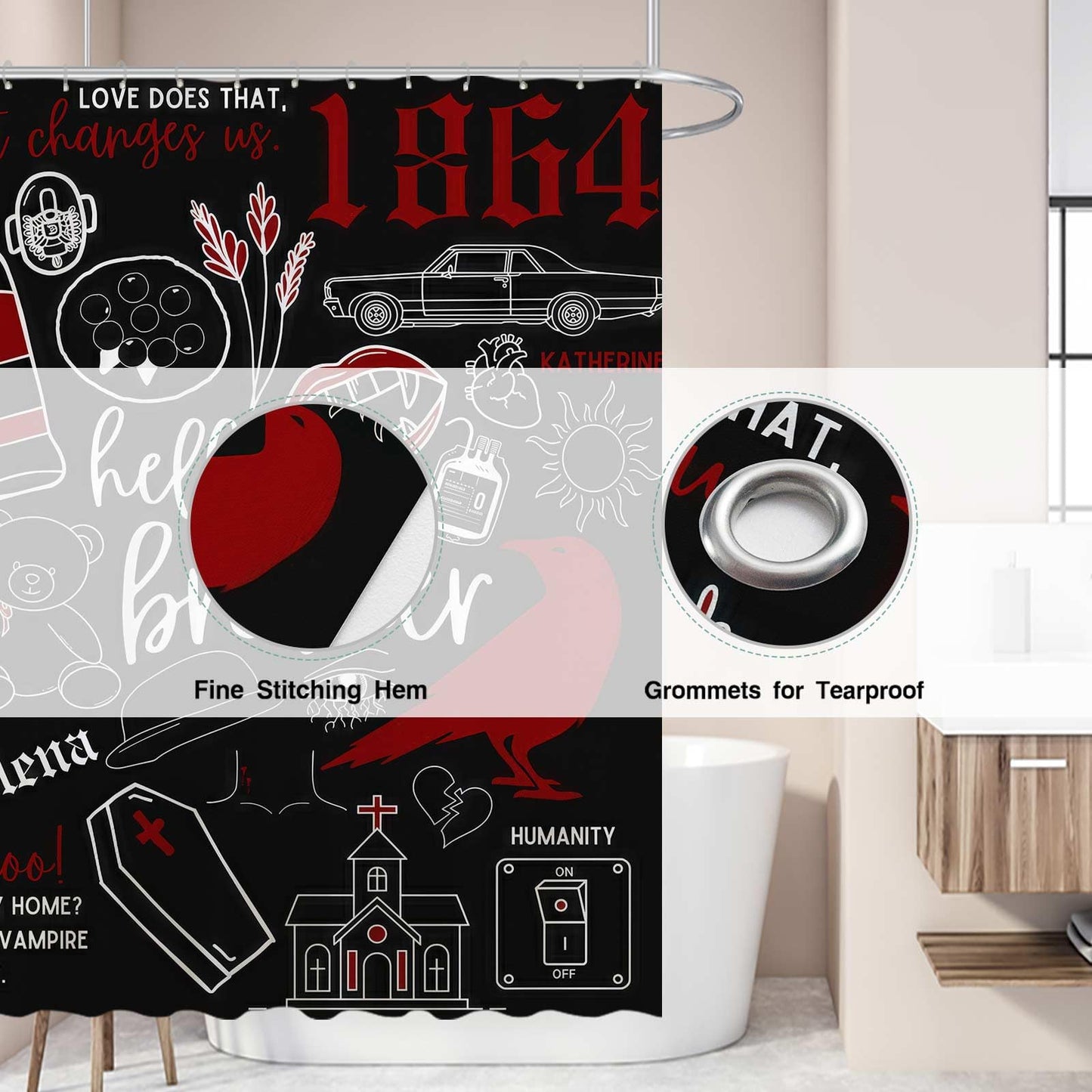 Funnytree Vampire Shower Curtain, Mystic Bathroom Decor, Waterproof Fabric Durable Easy Care Washable, 72"X72"(Hooks Not Included) SC00154-002