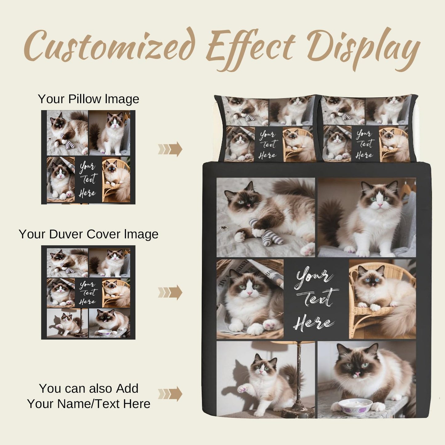 Lonhooker Custom Comforter Set, Custom Three-piece Bed Set Personalized Cover Set 3-Piece with 2 Pillowcases Customized Picture Bedding Sets with Picture Text Logo Universal All Season (Color011)