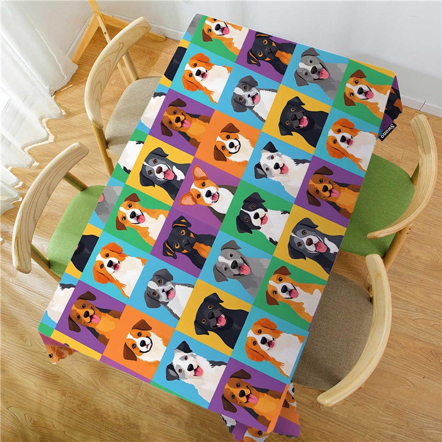 Swono Decorative Rectangle Table Cloth Dog Icon, Dog Puppy Head Poodle Shepherd Terrier Labrador Polyester Tablecloth Kitchen Table Cover for Dining BBQ Picnic Coffee Table 50x72, 4-6 Seats