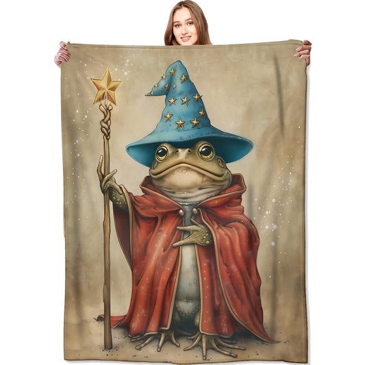 VODRM Wizard Frog Blanket Witch Magical Throw Blankets,Birthday Gifts for Kids Women Men & Animal Lovers,Lightweight Soft Fleece,for Sofa Couch Bed Room Artistic Decor 50x60in