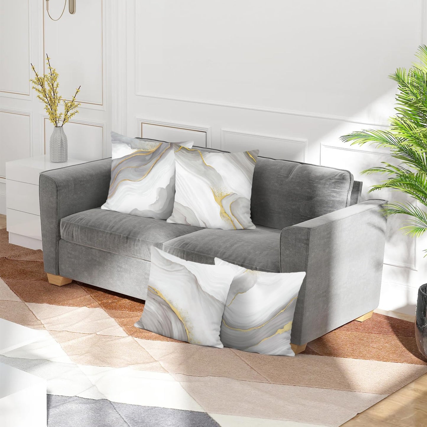 Bonhause Grey Gold Marble Throw Pillow Covers 18 x 18 Inch Modern Abstract Marble Texture Decorative Pillows Case Soft Velvet Cushion Covers for Couch Sofa Bed Home Decor Set of 4