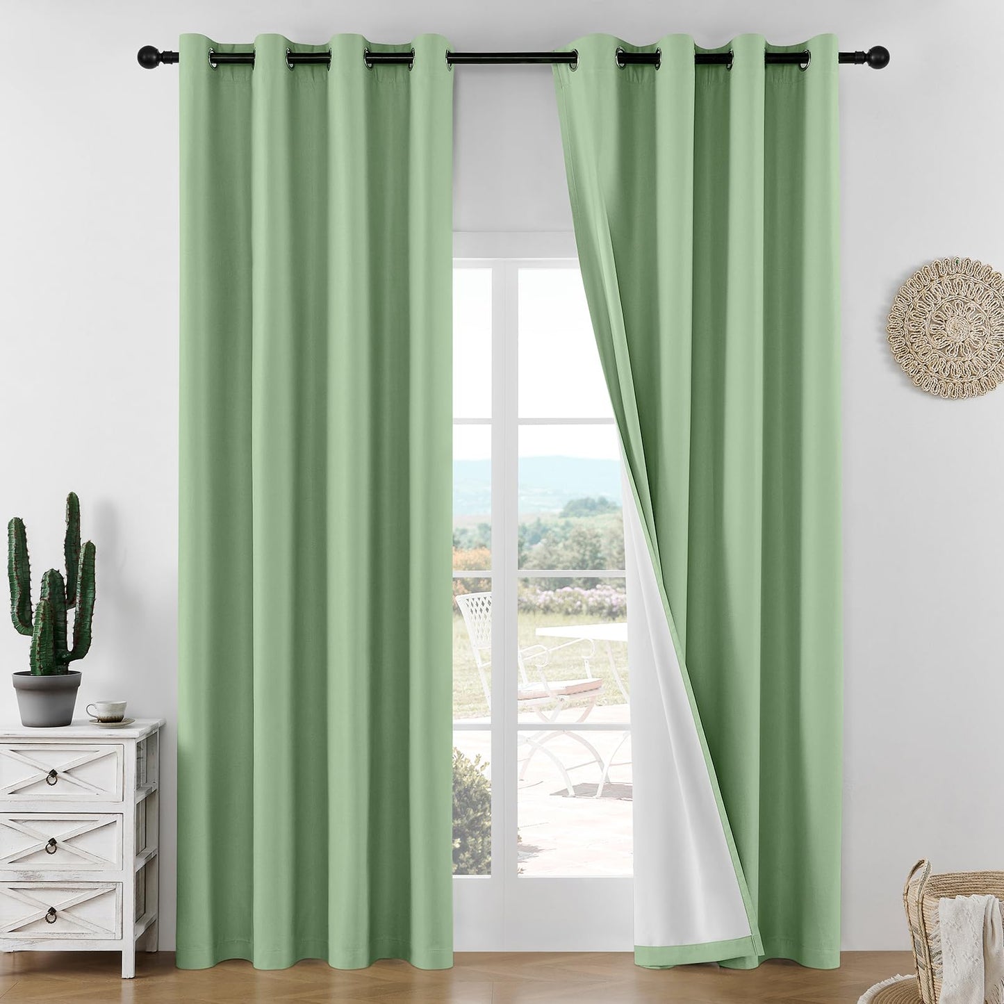 Joydeco Blackout Curtain 108 Inches Long - 100% Blackout Curtains, Grommet Noise Reduce Cancelling Mint Green Window Drapes 2 Panels Set (Mint Green,52" Wx108 L)