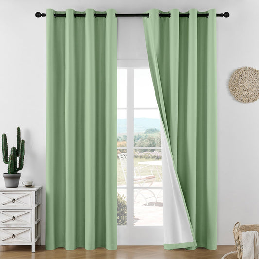 Joydeco Blackout Curtain 108 Inches Long - 100% Blackout Curtains, Grommet Noise Reduce Cancelling Mint Green Window Drapes 2 Panels Set (Mint Green,52" Wx108 L)