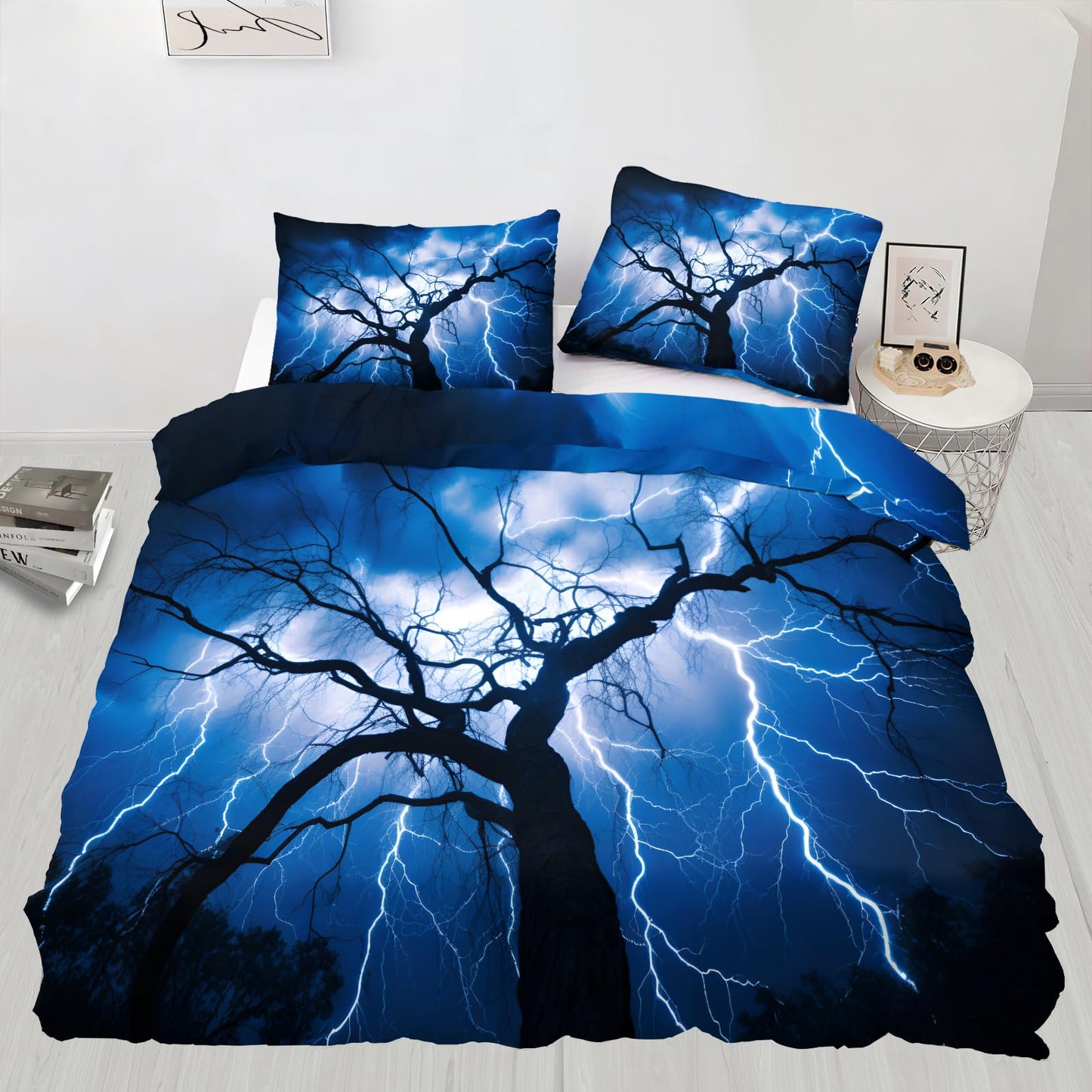 PAISUOQ Weather Landscape Bedding & Home Decor - Blue Lightning Duvet Cover Queen Size - Comforter Cover with 2 Pillow Shams & Zipper, Natural Landscape Bedroom Decor & Gifts