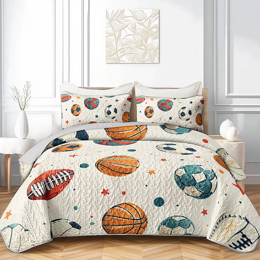 AILONEN Full Quilted Comforter 3-Piece Value Set, Sketchy Athletic Bedspread Coverlet with 2 Pillowcases, Breathable Football All-Star Bedding for Teens Boys Guest Apartment Indigo Stars