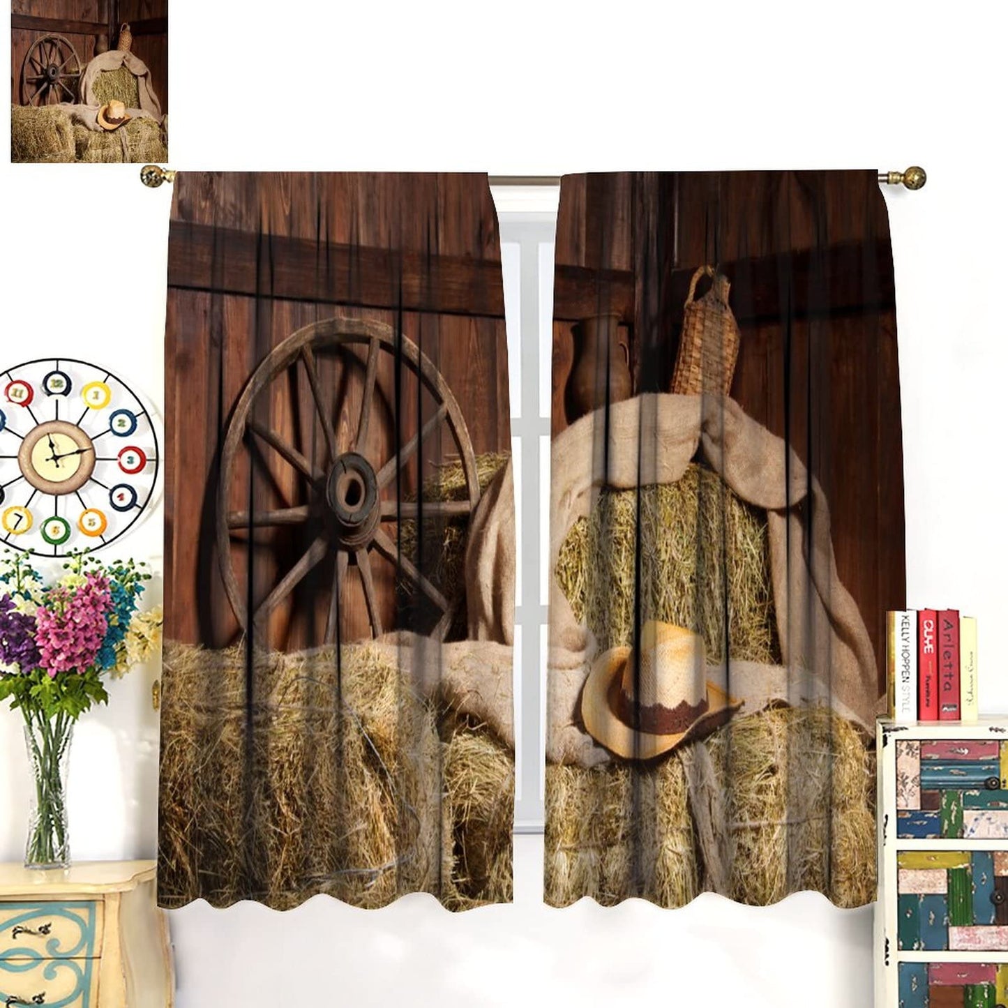 Wooden Barn Blackout Curtains,Rural Farm Old Horse Stable Barn Wood Planks Print Theme Home Fabric Living Room Bedroom Kitchen Bathroom Decor W42xL45in
