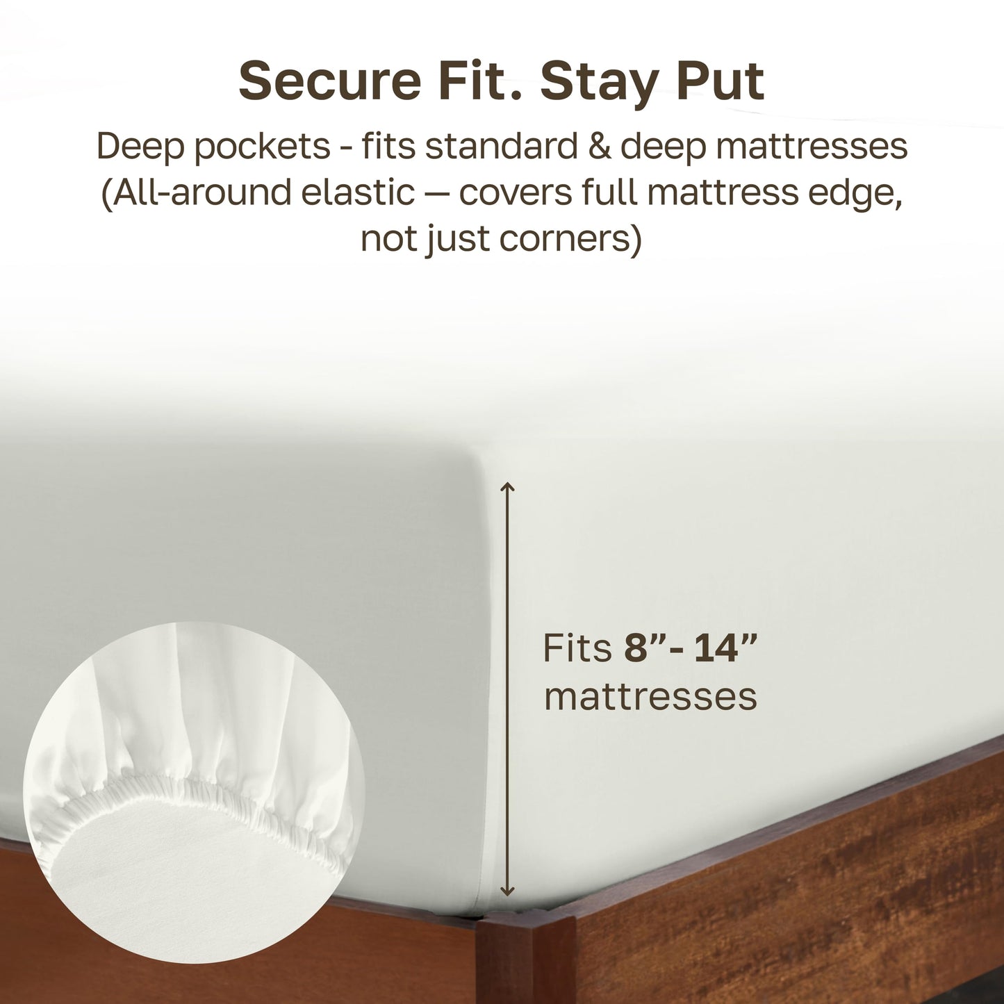 California Design Den King Fitted Sheet Only Cotton with Deep Pockets - Soft 100% Cotton Fitted Sheet King, No Pop-Off Elastic, Durable Sateen Weave - Ivory (Eggshell)