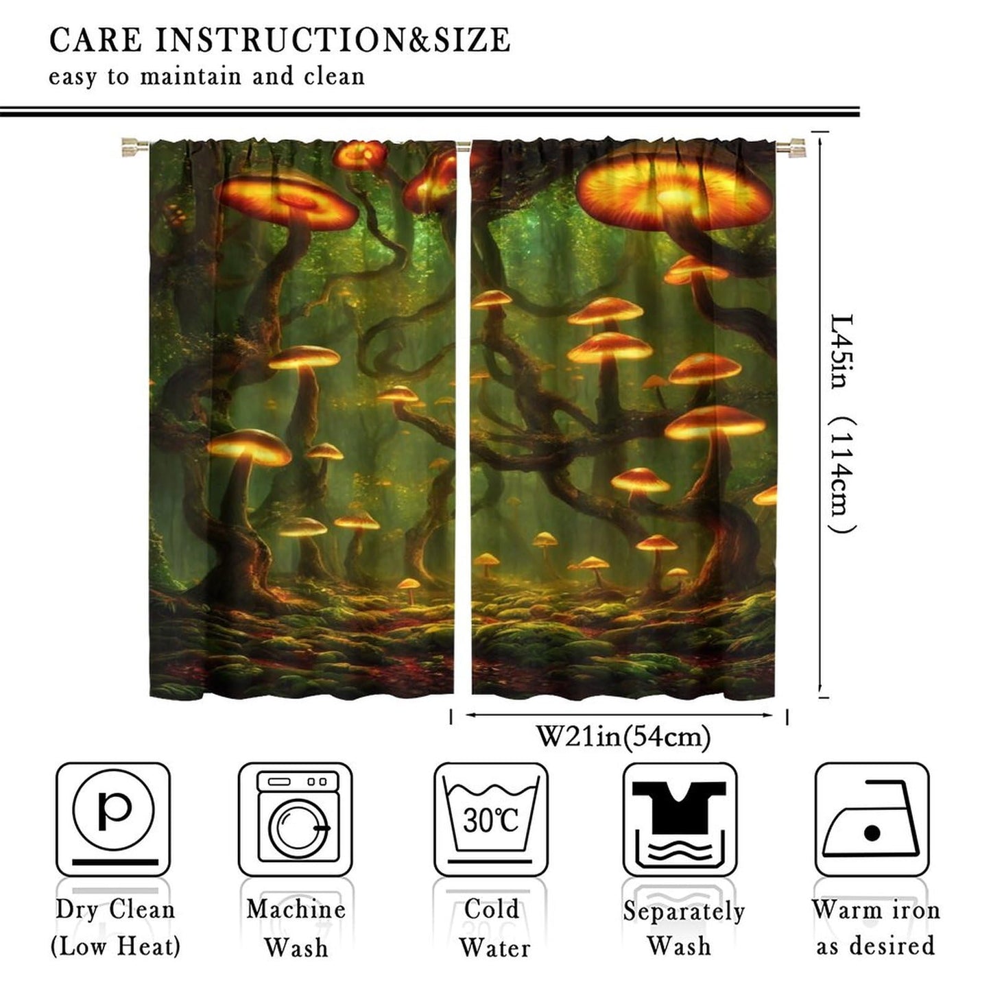 Fantasy Mushrooms Blackout Curtains,Forest Misty Jungle Background Gothic Style Room Darkening Door Window Rod Pocket Curtain for Living Room Bedroom W42xL45in