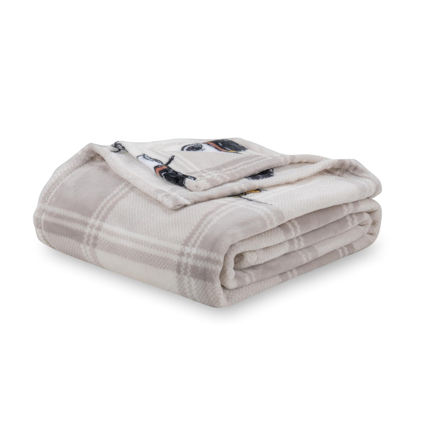 Berkshire Blanket Peanuts® VelvetLoft® Cute Character Snoopy Plush Throw Blanket,Lakeside Plaid Harvest Snoopy and Woodstock Grey,Throw 55 in x 70 in (Official Peanuts® Product)